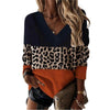 Leopard Print V-Neck Sweatshirt in Chic Style & Vibrant Hues, Slim-fit Design, Polyester Blend - Women's Fashion