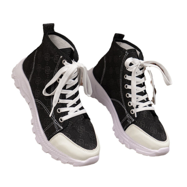 Women's Rose-Print Canvas Boots with Non-Slip Sole - Stylish & Comfortable Fashion Footwear in Black, Pink, and Khaki - Sizes 36 to 43