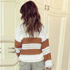 Effortlessly Chic Contrast-Color Long Sleeve Top - Striped and Plaid Pattern Women's Fashion Top