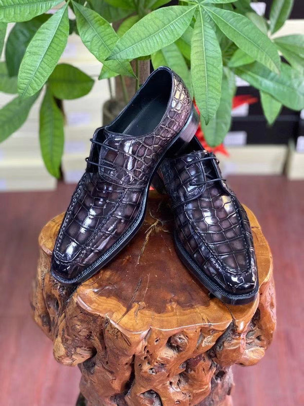 Luxurious Crocodile Skin Leather Shoes - Black Business & Casual Low Top Footwear