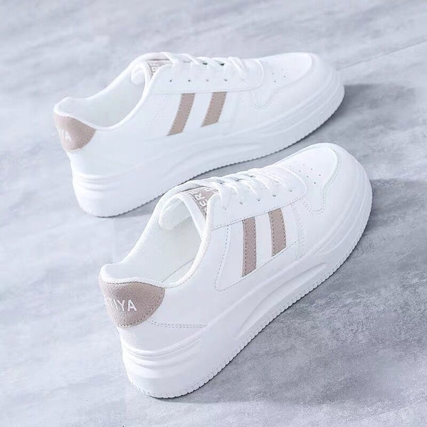 Women's White Casual Leather Sneakers - Chic and Versatile Athletic Shoes for Women