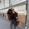 Trendy Women's Faux Fur Jacket in Rich Brown, Long Sleeve Winter Outerwear
