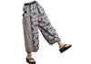 Women's Ethnic-Print Linen Bloomer Pants in Blue and White - Retro Style Cropped Straight-Cut Pants - Female Fashion Statement