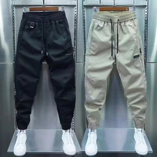 Slim-Fit Men's Casual Pants in Solid Color, Trendy Hong Kong Style, Ankle-Banded Summer Trousers