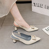 Women's Chunky Heel Buckle Sandals in Creamy-White and Black with Korean Style Design