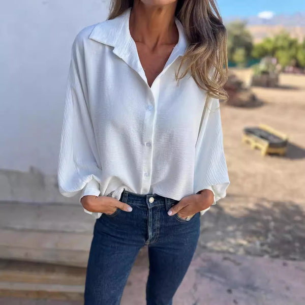Trendy Button-Up Women's Top in Vibrant Colors with Lantern Sleeves - Sizes S to 5XL - Polyester - Chic Lapel - Professional & Casual Wear