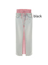 Women's Pink Patchwork Plaid High-Waist Jeans - Red & Black Straight-Leg Cotton Pants - US Sizes - Versatile Women's Fashion