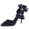 Chic Bow-Accented Ladies' Leather Stiletto Shoes, High Heels, Pointed Toe, Elegant Design