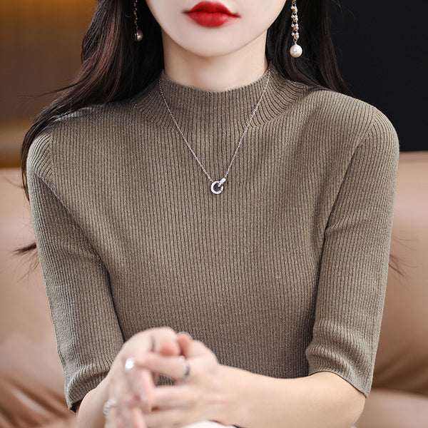 Fashionable Half-Sleeve Turtleneck Women's Sweater for Spring