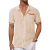 Men's Breathable Short-Sleeved Summer Cardigan with Pocket Detail in Classic Stripes