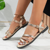 Chic Roman Style Plus Size Women's Sandals with Buckle Strap, PU Shoes in Champagne Color