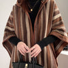 Winter Warmth Ethnic Hooded Shawl Cape in Grey - Striped Woolen Shawl for Fall & Winter