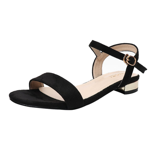 Plus Size Black Roman Strap Flat Sandals with Buckle Closure