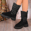 Warm Lace-up Fleece Winter Boots for Women in Black, Gray, and Brown - Chunky Heel, Suede, Comfortable Winter Footwear