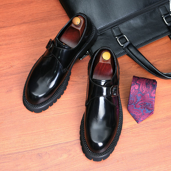 Men's British Style Shiny Leather Casual Shoes, Black/Brown, Cowhide Upper, Durable, Business/Casual Wear, Various Sizes
