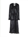 Dalian Slim-Fit Suede Overcoat with Ruffle Detail in Black - Women's Polyester Coat