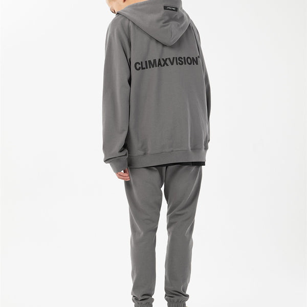 Chic Zip-Up Hooded Sweatshirt with Couple's Tape Print in Black, Khaki, and Dark Grey, Trendy Streetwear Fashion