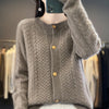 Vintage-Style Twisted Wool Cardigan in White - Retro Chic Women's Jacket, Thick Wool Blend, Jacquard Weave Design