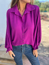 Trendy Button-Up Top in Vibrant Colors, Lantern Sleeves, Sizes S-5XL, Polyester, Chic Lapel, Professional/Casual Style
