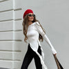 Chic White Round Neck Knitted T-shirt for Women