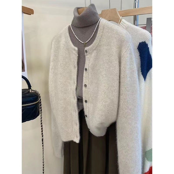 Stylish Thickened Velvet Women's Cardigan - Long Sleeve Raccoon Wool Sweater