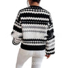 Chic Black & White Striped Knit Sweater, Casual Style, Free Size, Japanese & Korean Fashion, Brushed Cotton Blend