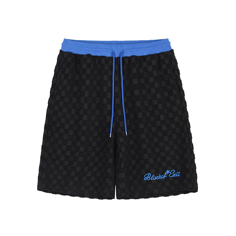 Men's Plaid Dark Pattern Embroidered Loose Shorts