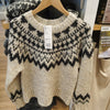 Women's Cozy Thick Knit Printed Sweater in Blue-Gray and Light Beige, Japanese-Korean Style, Autumn-Winter Fashion Statement