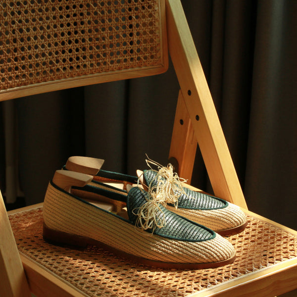Trendy Men's Summer Loafers in Army Green - High-Quality Linen Shoes.