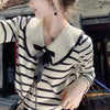 Chic Women's Doll Collar Sweater with Bow Pattern Detail