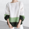 Cozy Color-Block Knit Sweater in Gray, Khaki, Green - Women's Fall/Winter Fashion - Acrylic Pullover for Cold Weather Chic.