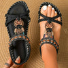 Women's Rhinestone Flower Detail Flat Sandals - Plus Sizes