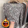 Chic Leopard Print Long Sleeve Top in Khaki - Stylish and Versatile Round Neck Shirt for Women