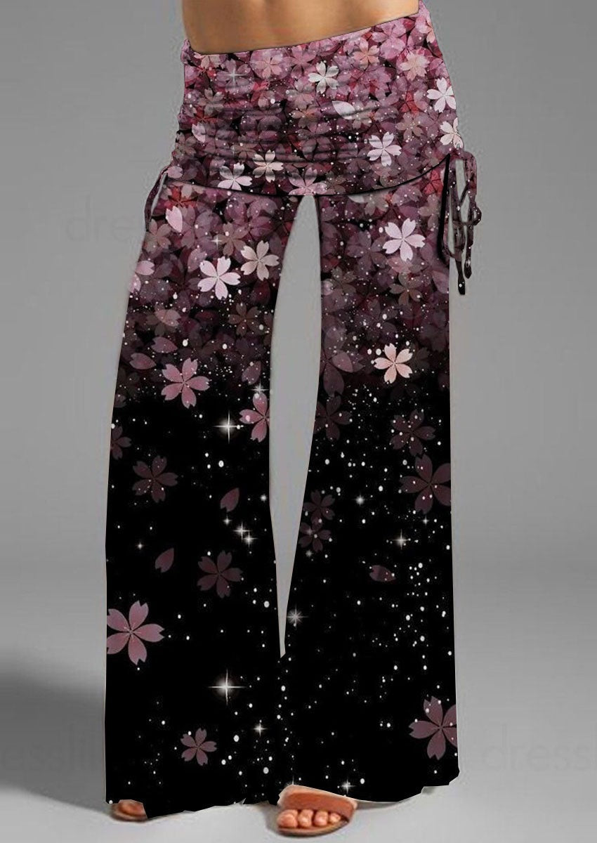 Women's Printed Casual Micro-pull Drawstring Trousers Wide-leg Pants