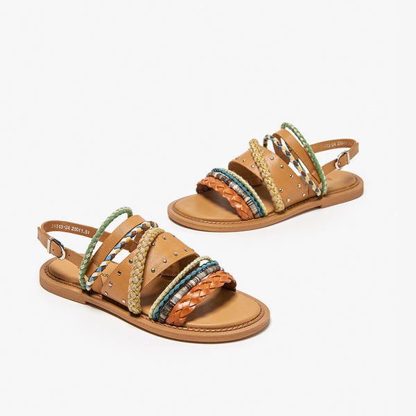 Handwoven Leather Flat Sandals for Women | Summer Collection