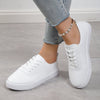 White Lace-Up Flats with Round Toes & Thick Soles, Casual & Trendy Shoes for Women, Comfortable & Durable Platform Footwear.