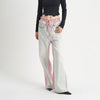 Women's Pink Patchwork Plaid High-Waist Jeans - Red and Black Casual Cotton Straight-Leg Pants - Small, Medium, Large Sizes