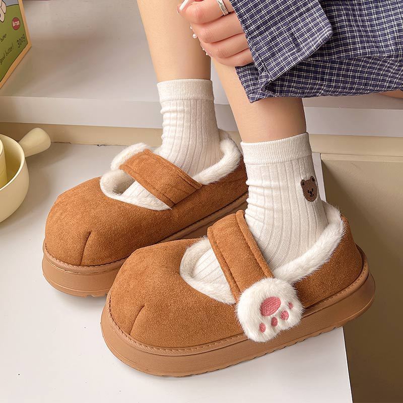 Women's Cotton-padded Shoes Cute Cartoon Cat's Paw Velcro Plush Shoes