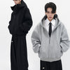 Men's Thickened Hooded Sweater Cardigan - Polyester Coat in Black/Grey