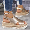 Stylish Crocodile Platform Sandals for Plus Size Women - Gold Tone Buckle Closure Fashion Footwear