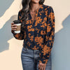 Chic V-Neck Pullover Shirt with Stylish Print, Long Sleeve, Polyester Fabric - Women's Fashion Statement