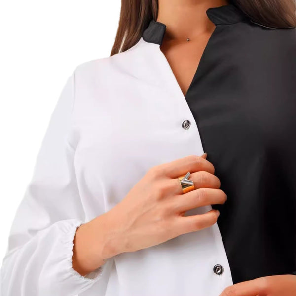 Chic Women's Business Casual Shirt, Crisp White, Sizes S-XXL, Pullover Style, Contrast Color Design