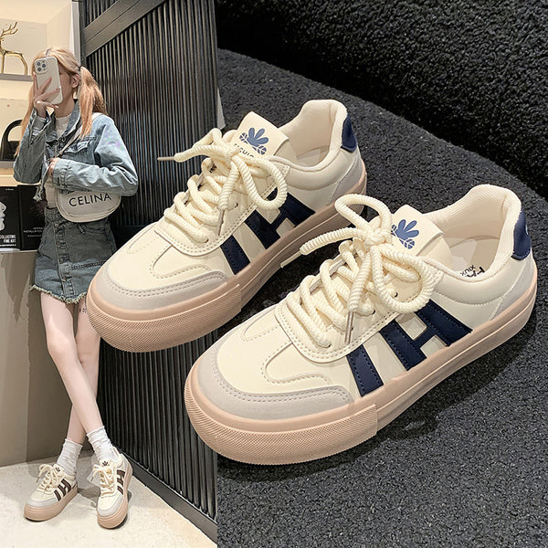 Lightweight Casual Sneakers in Khaki & Blue, Student & Athlete Shoes, Korean Style with Non-Slip Sole & Breathable Mesh.