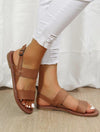 Women's Plus-Size Flat Sandals with Buckle in Black - Leather Lined, Waterproof Platform, Round Toe Design