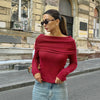 Sleek Burgundy Knitted Long-Sleeve Top in Premium Polyester Rib Fabric