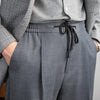 Men's Wool Casual Pants with Elastic Waist and Lace-up Detail, Straight Leg Fashion Trousers for Men