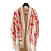 Elegant Embroidered Cashmere Scarf with Floral Design, White and Gray Options, Winter Accessory.