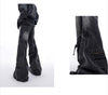 Vintage-Inspired Washed Skinny Jeans with Strap Patchwork Design - Black Denim Pants - Zipper Fly - Sizes M, L, XL