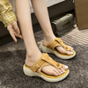 Stylish Thick-Soled Fairy Style Women's Flip-Flops in Black, Yellow, Green - Cloth Lining, Rubber Soles - Sizes 35-40
