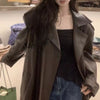 Mid-Length Leather Windbreaker Coat in Classic Black - Industrial Style Fashion Essentials for Men & Women